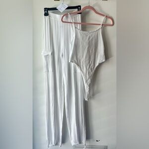 My Boo, White Crochet Semi Sheer Bodysuit and Pants Set, Size M | 1500